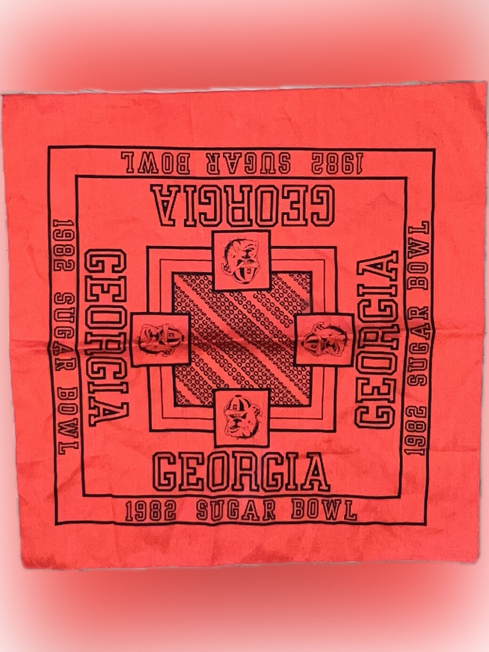 Vintage New Georgia 1982 Sugar Bowl Bandana Red Black Mascot Bandana